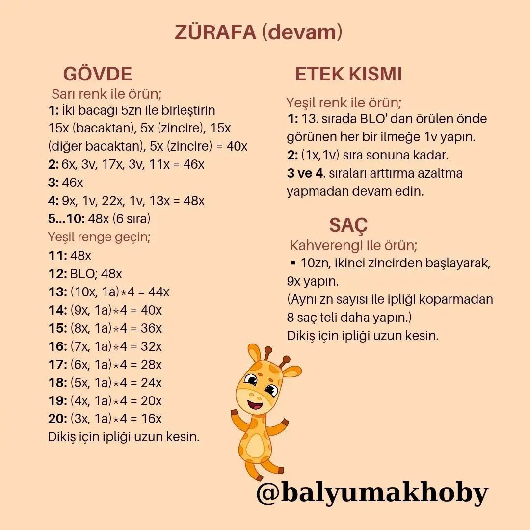 Zürafa Amigurumi Tığ İşi Şeması