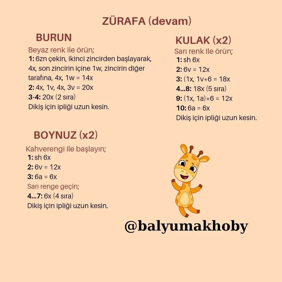 Zürafa Amigurumi Tığ İşi Şeması