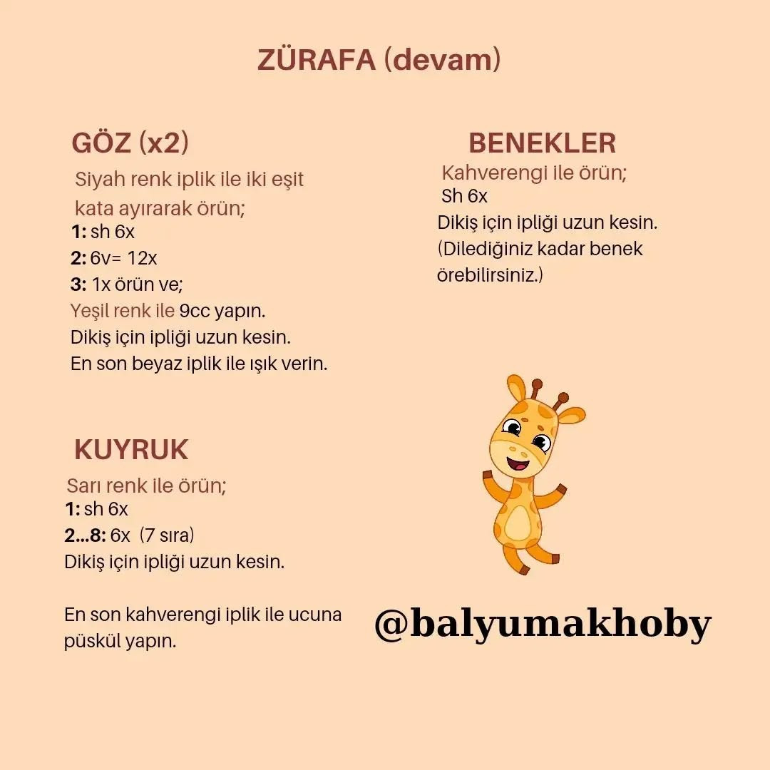 Zürafa Amigurumi Tığ İşi Şeması