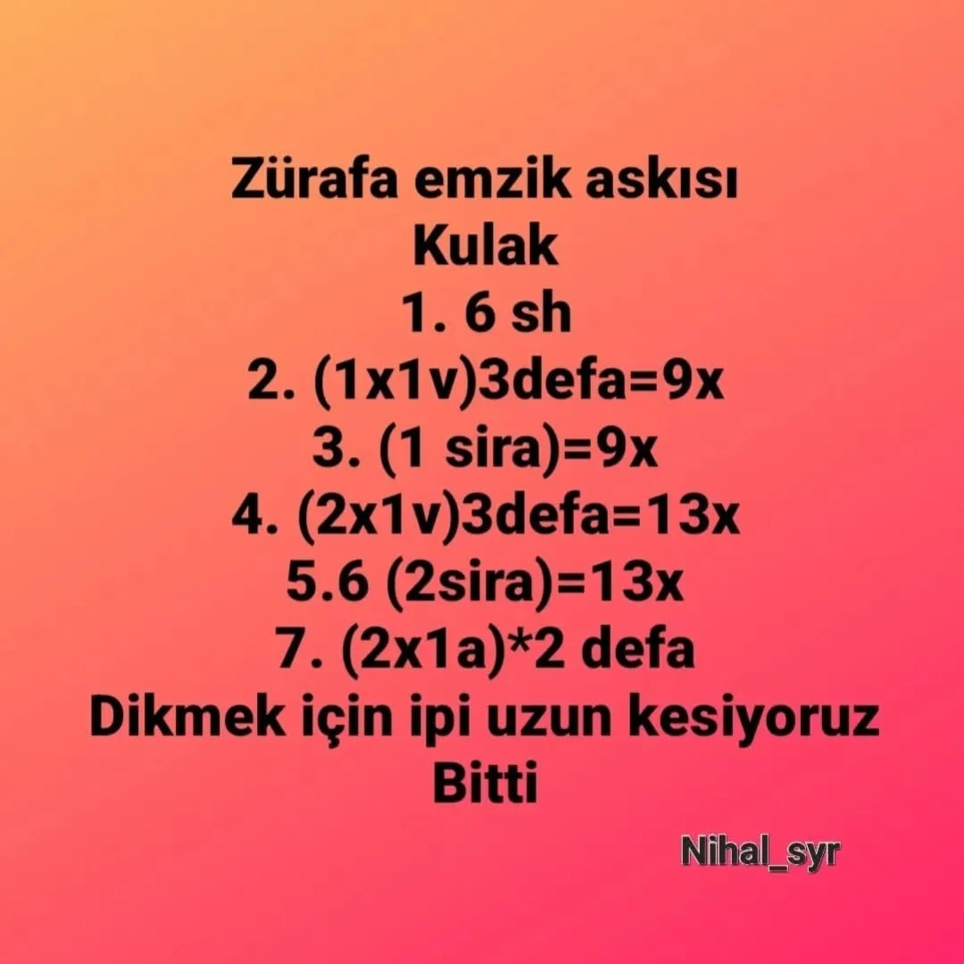 Zürafa Emzik Askısı Tığ İşi Tarifi