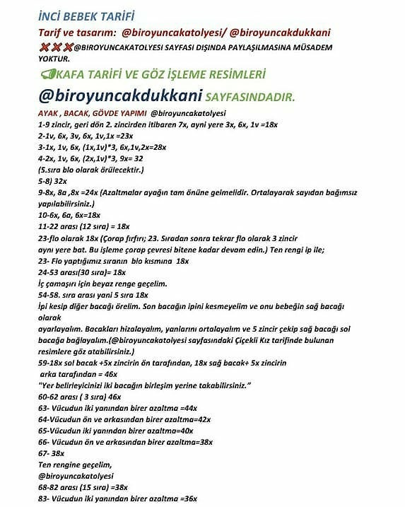 40cm İnci Bebek Tığ İşi Şeması
