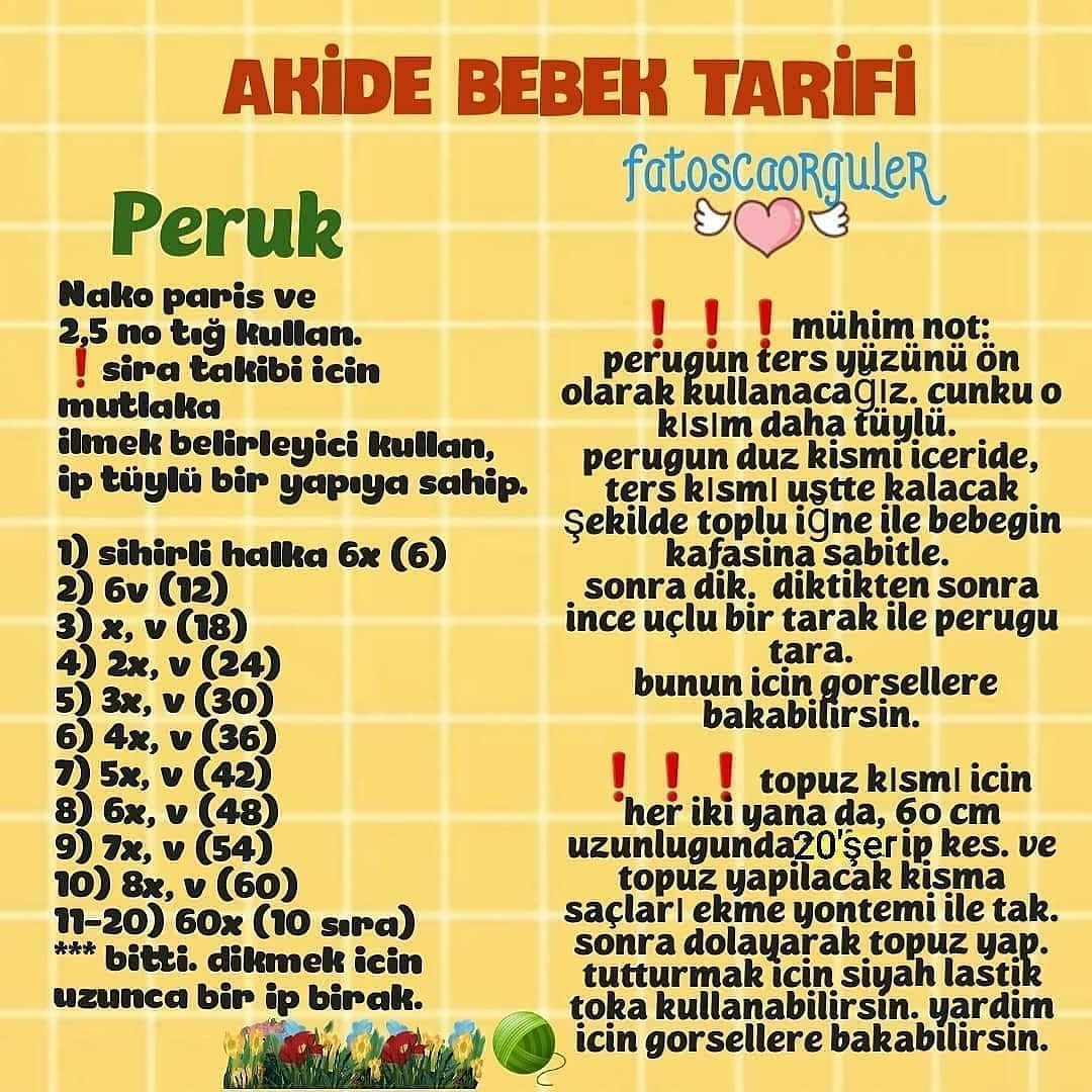 Akide Bebek 3.Bölüm: Ücretsiz Tığ İşi Elbise, Ayakkabı ve Peruk Tarifi