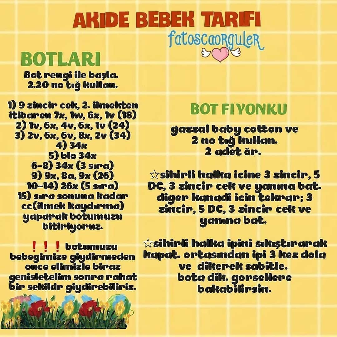 Akide Bebek 3.Bölüm: Ücretsiz Tığ İşi Elbise, Ayakkabı ve Peruk Tarifi