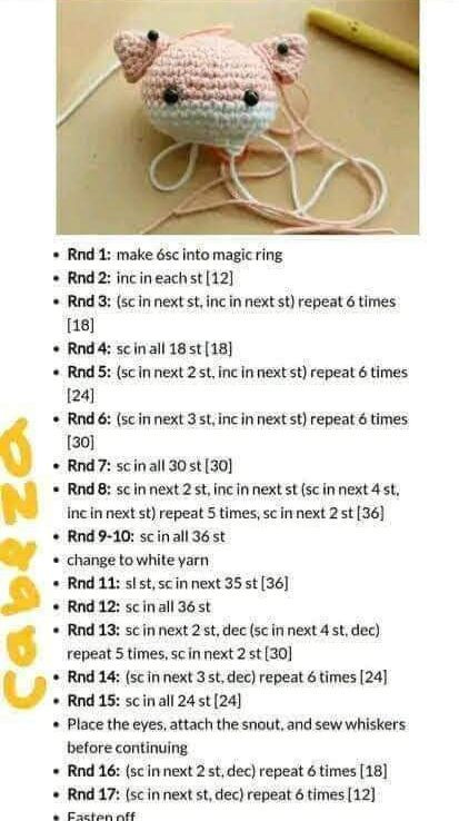 Amigurumi Cat Crochet Pattern Chart