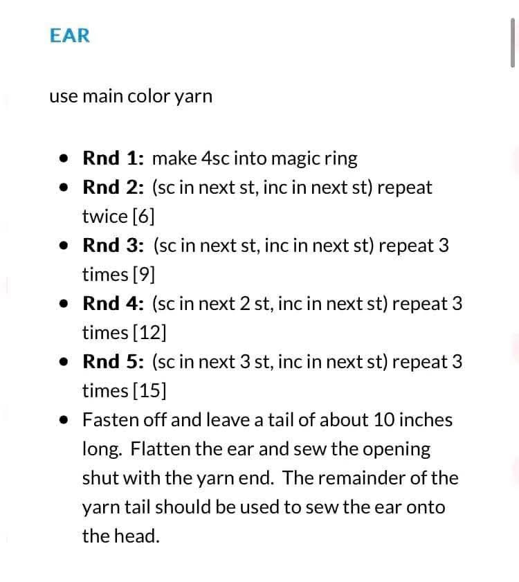 Amigurumi Cat Crochet Pattern Chart