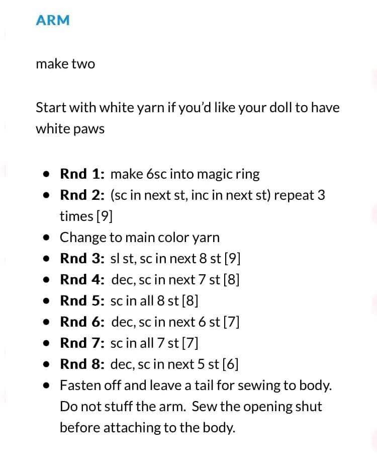 Amigurumi Cat Crochet Pattern Chart