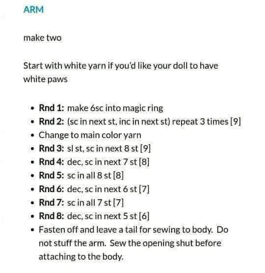 Amigurumi Cat Crochet Pattern Chart