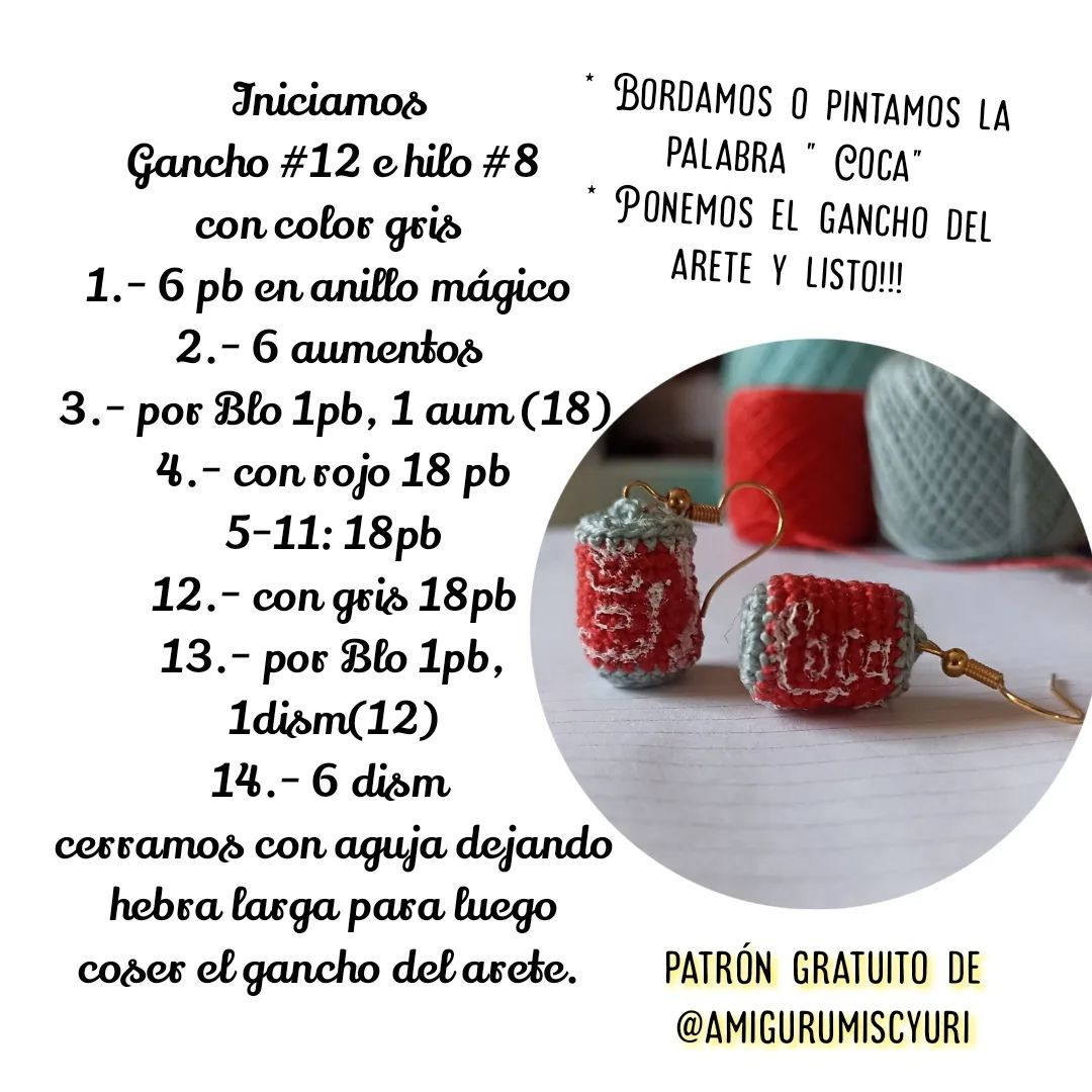Aretes Coca-Cola Amigurumi: Patrón Gratis