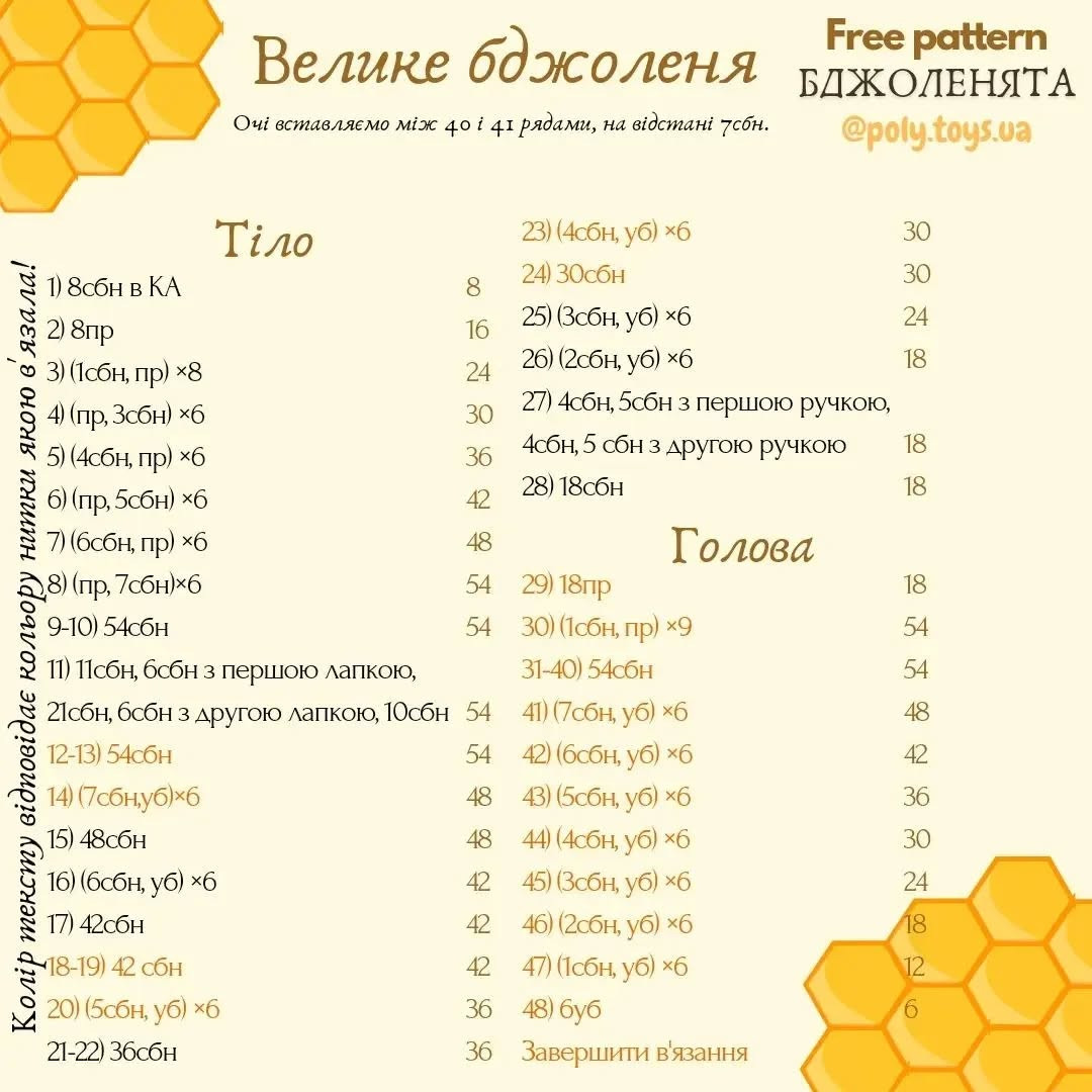Бесплатная схема вязания пчелок