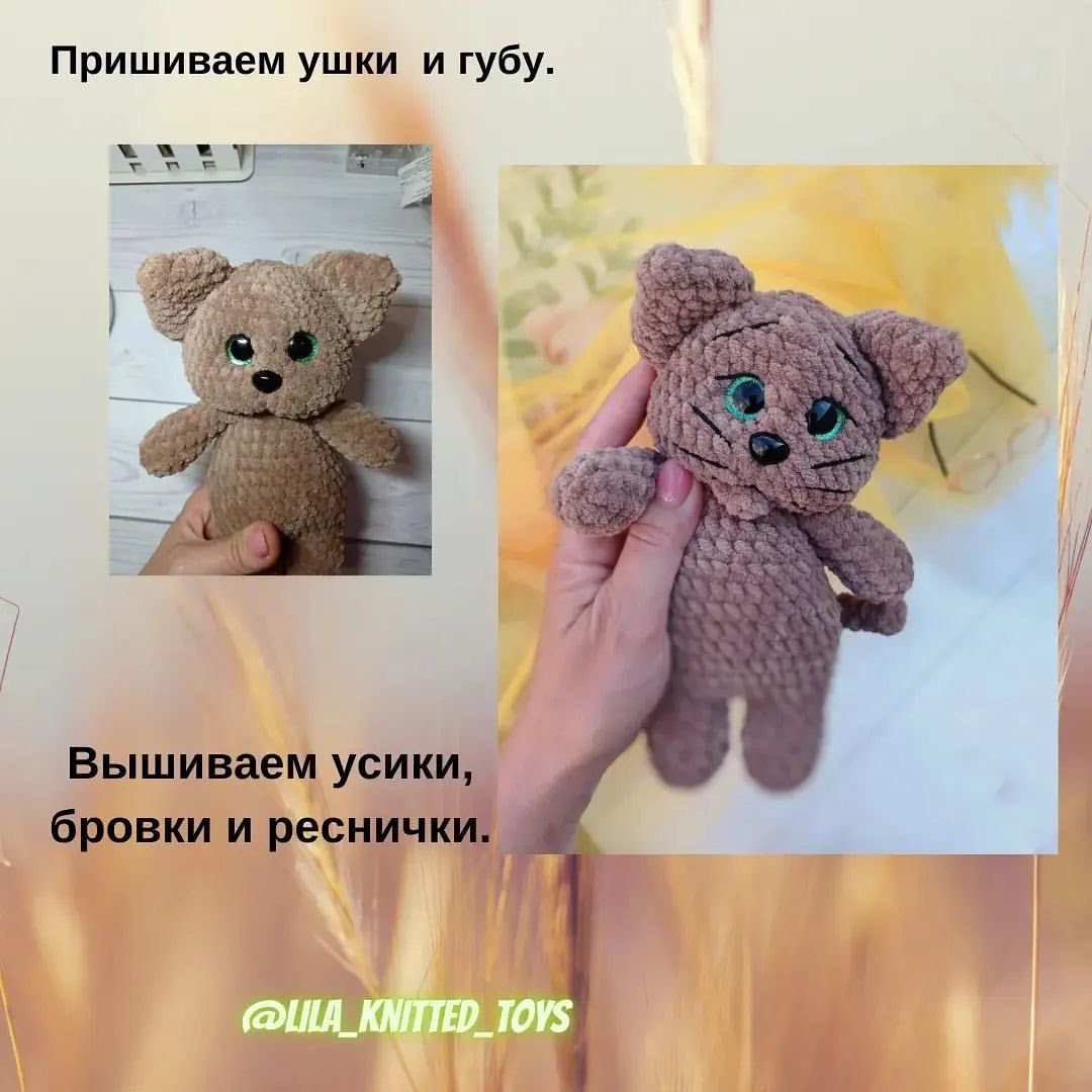 Бесплатное описание схемы вязания кота в очках.