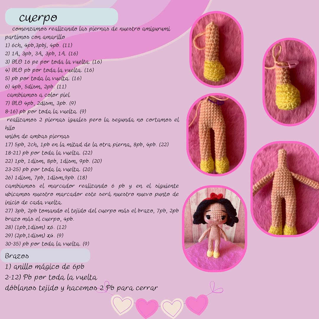 Blancanieves amigurumi: gráfico de crochet gratuito