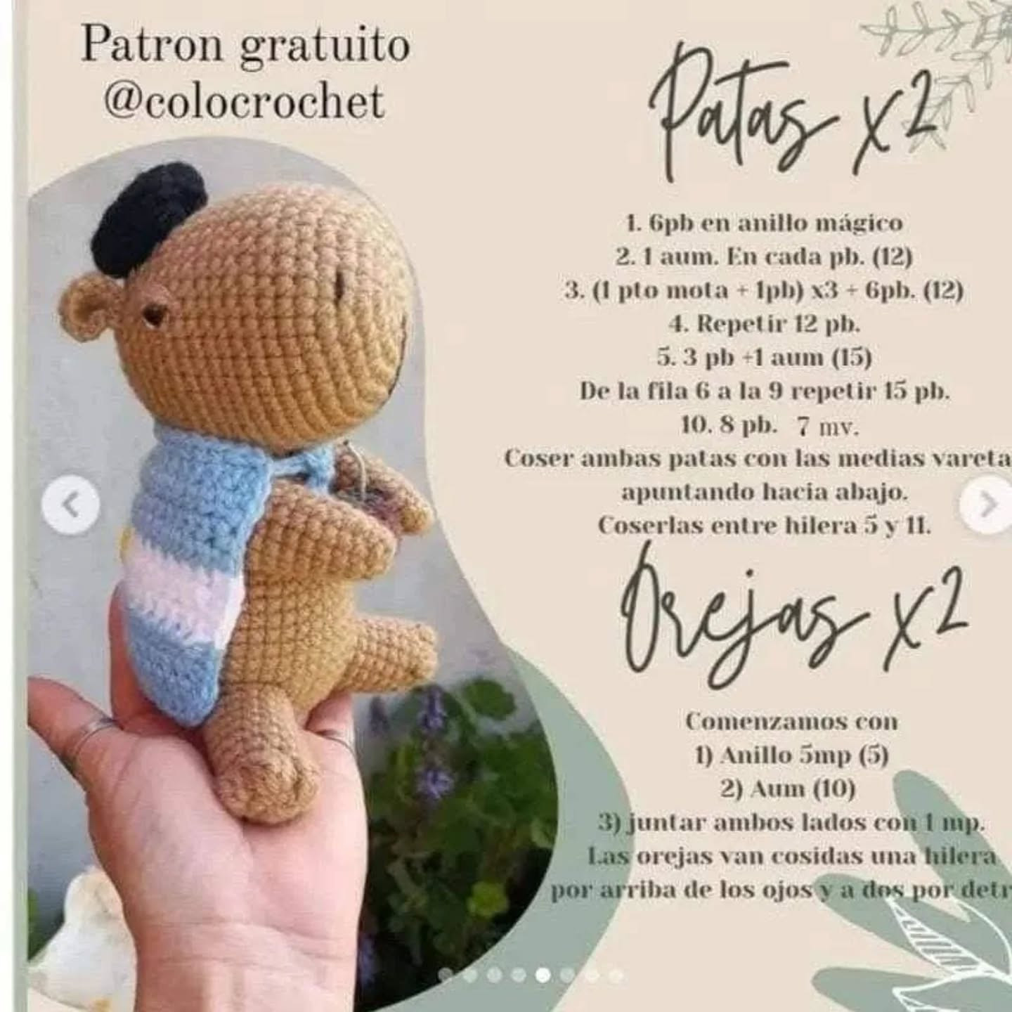 Carpinchito amigurumi: patrón gratuito disponible