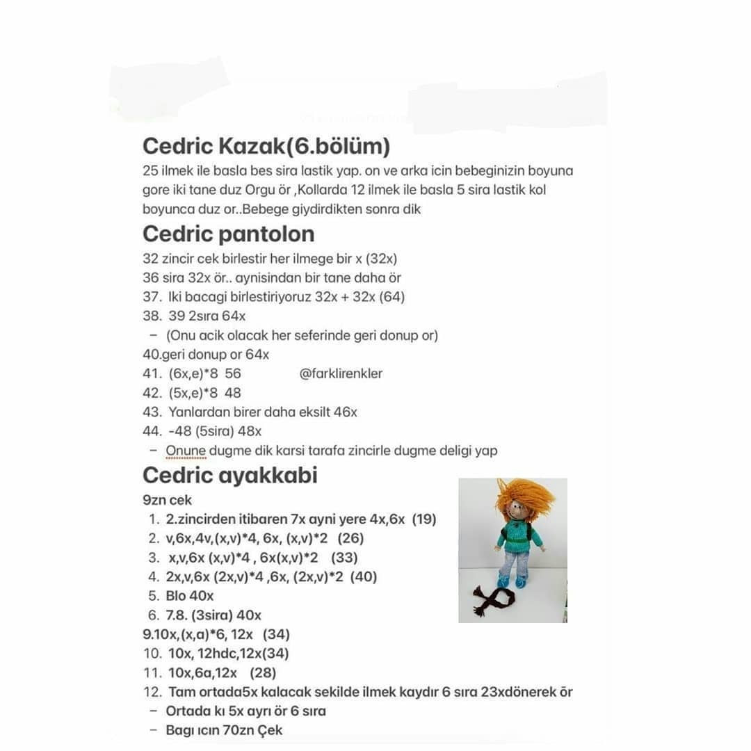 Cedric Amigurumi Şeması Ücretsiz