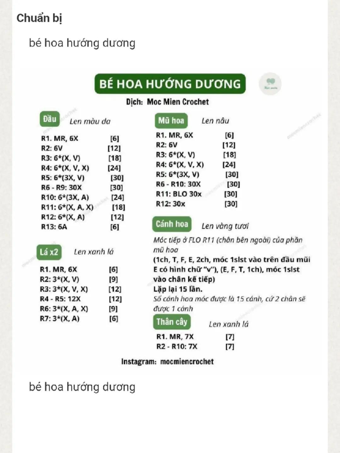 chart móc bé hoa hướng dương