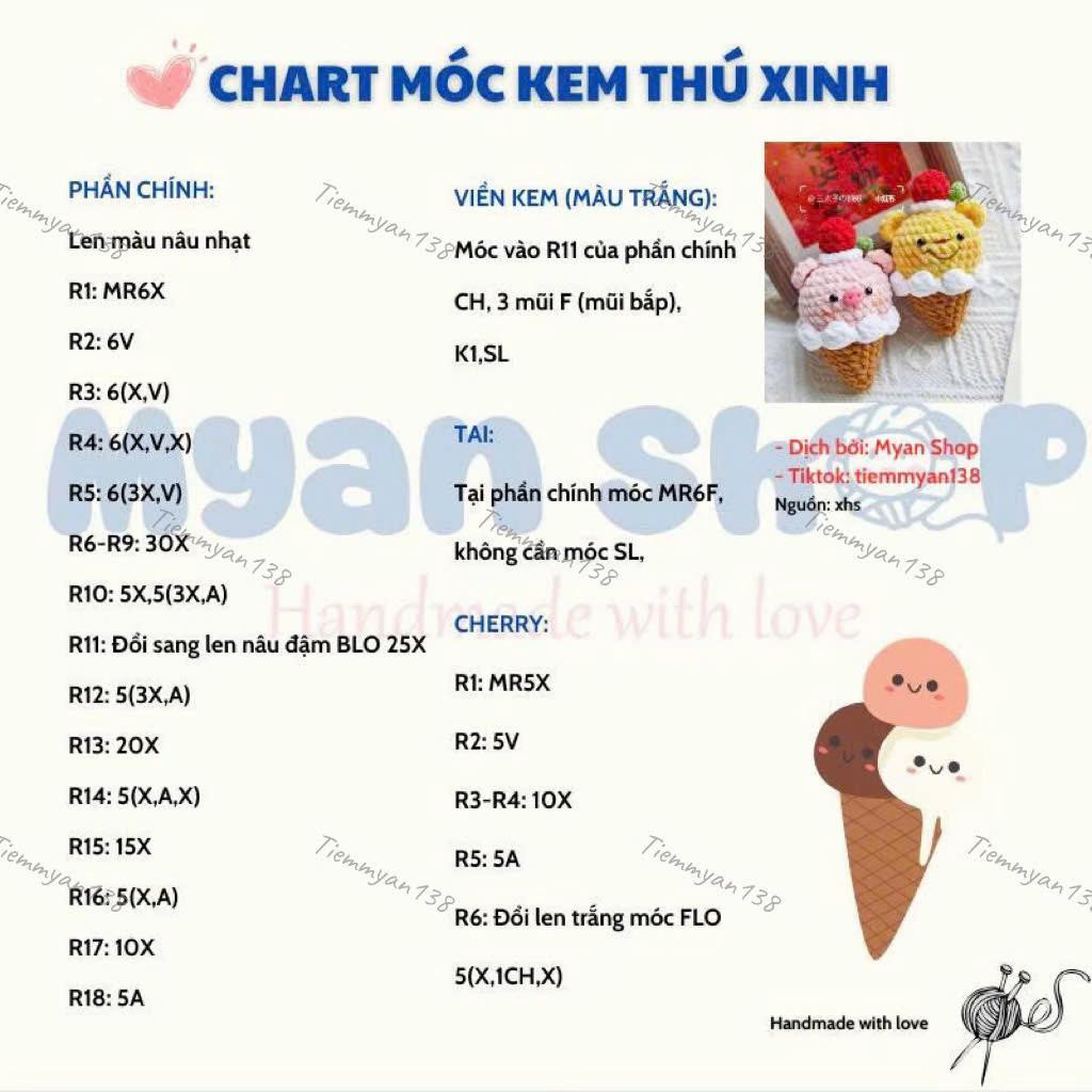 chart móc kem thú xinh