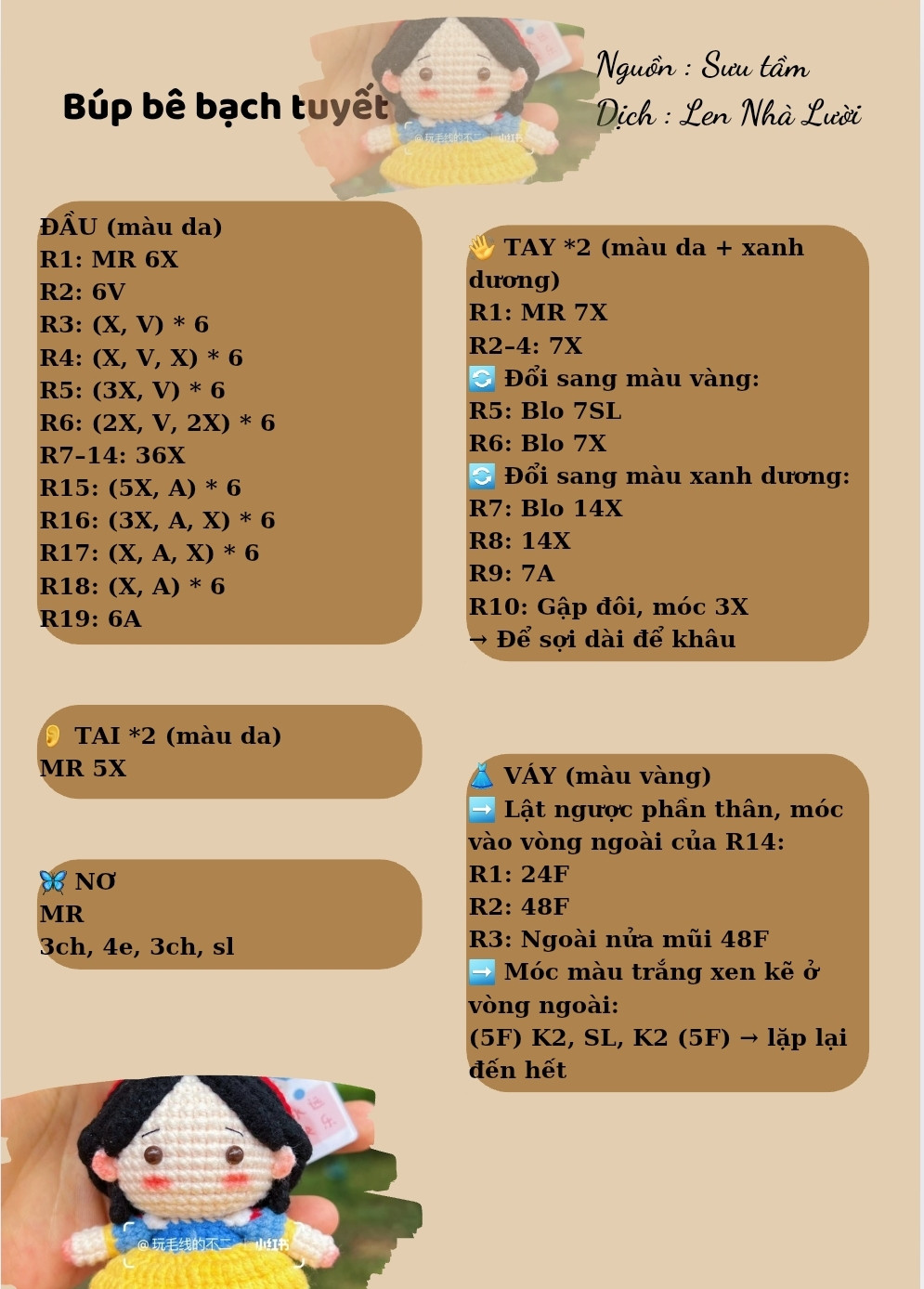 chart móc len búp bê bạch tuyết