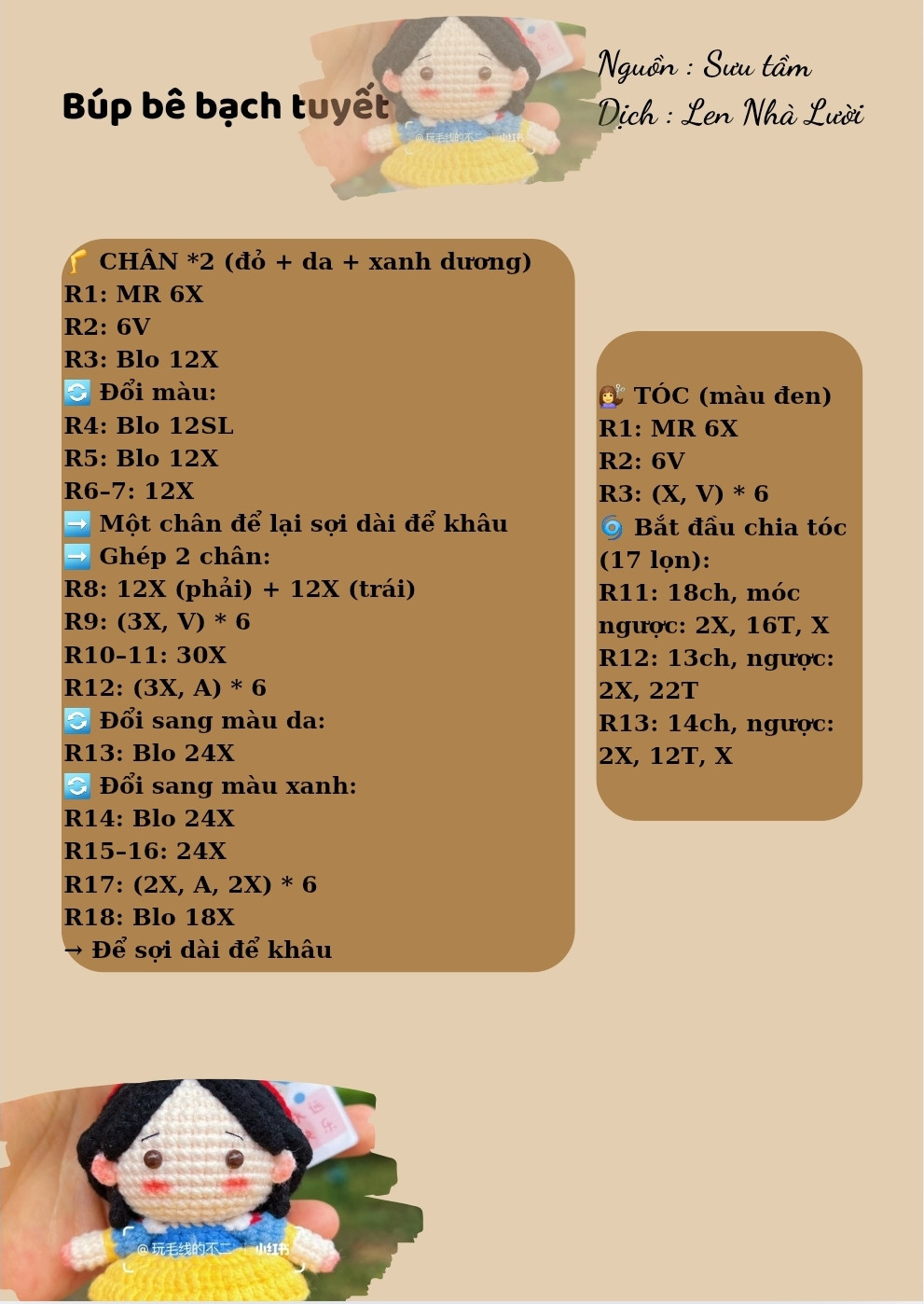 chart móc len búp bê bạch tuyết