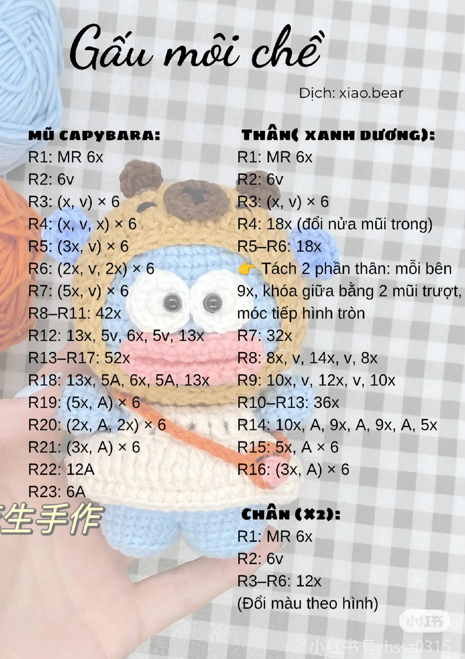 chart móc len Gấu môi chề