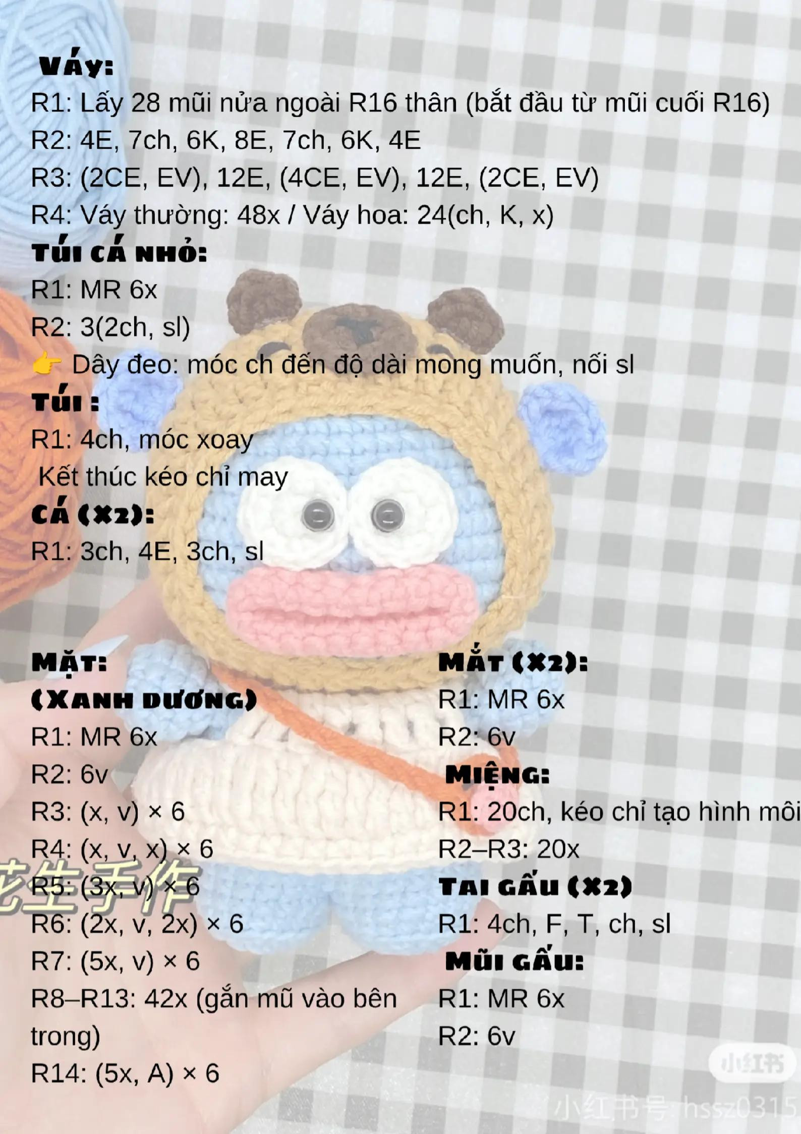 chart móc len Gấu môi chề