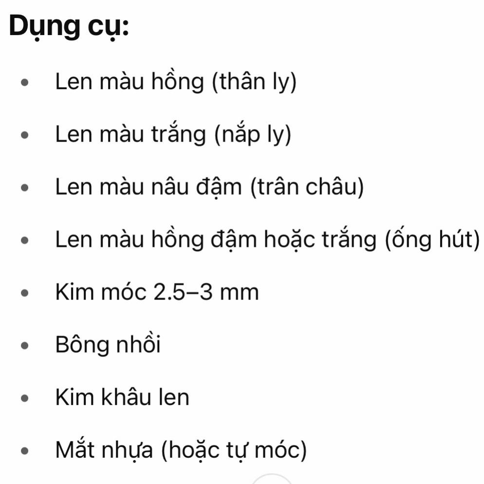 Chart móc len ly trà sữa trân châu dễ thương và sinh động