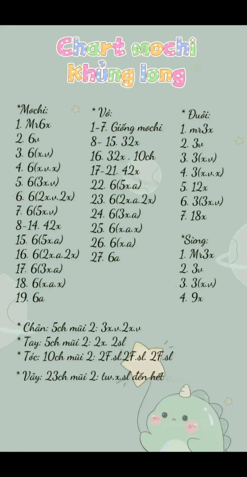 Chart móc len Mochi khủng long đáng yêu