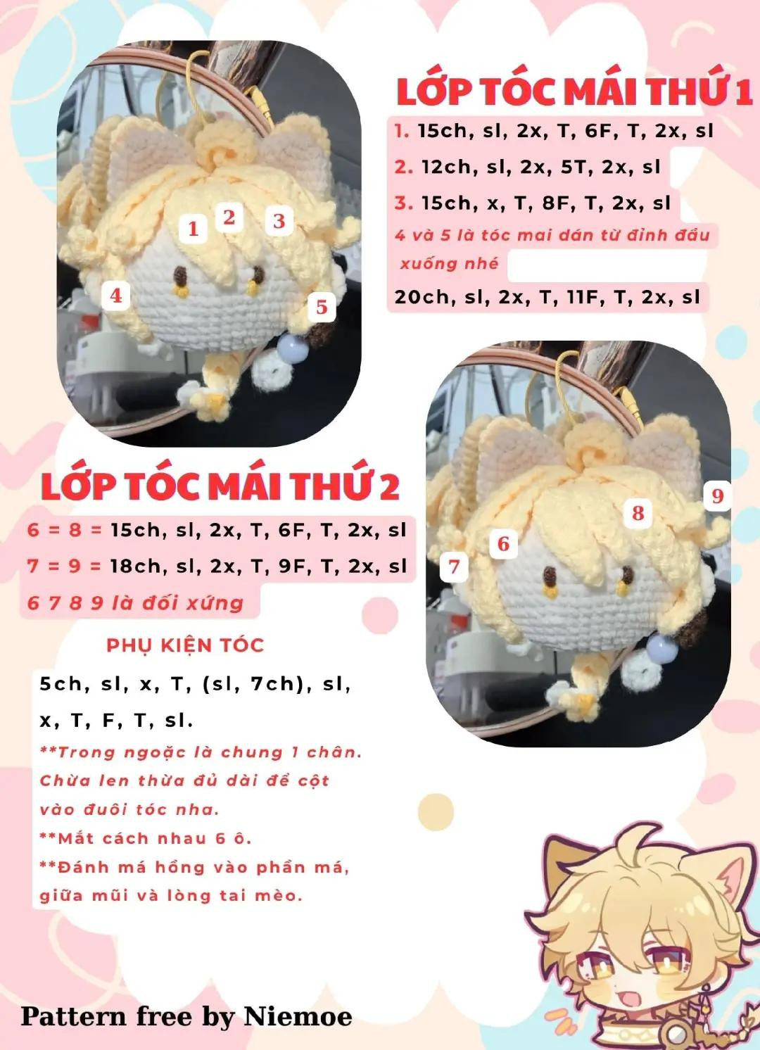 Chart móc len tai mèo dễ thương aether meo meo