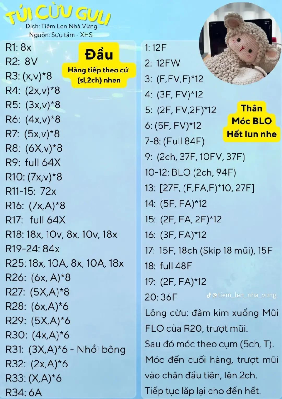 chart móc len túi cừu guli