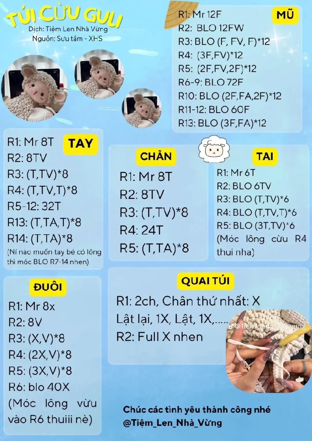 chart móc len túi cừu guli