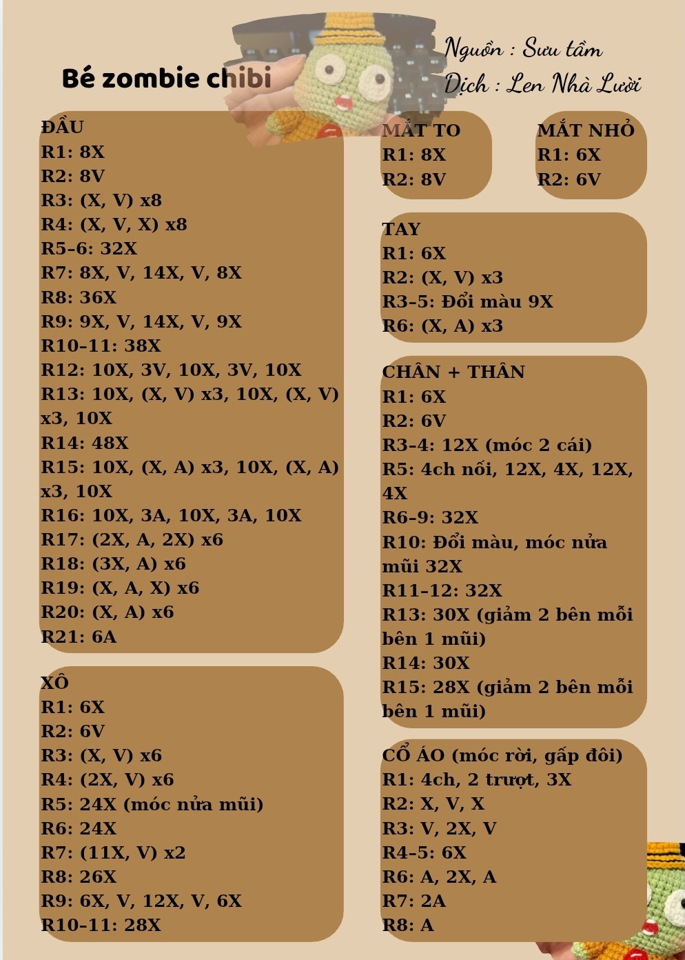 chart móc len zombie chibi