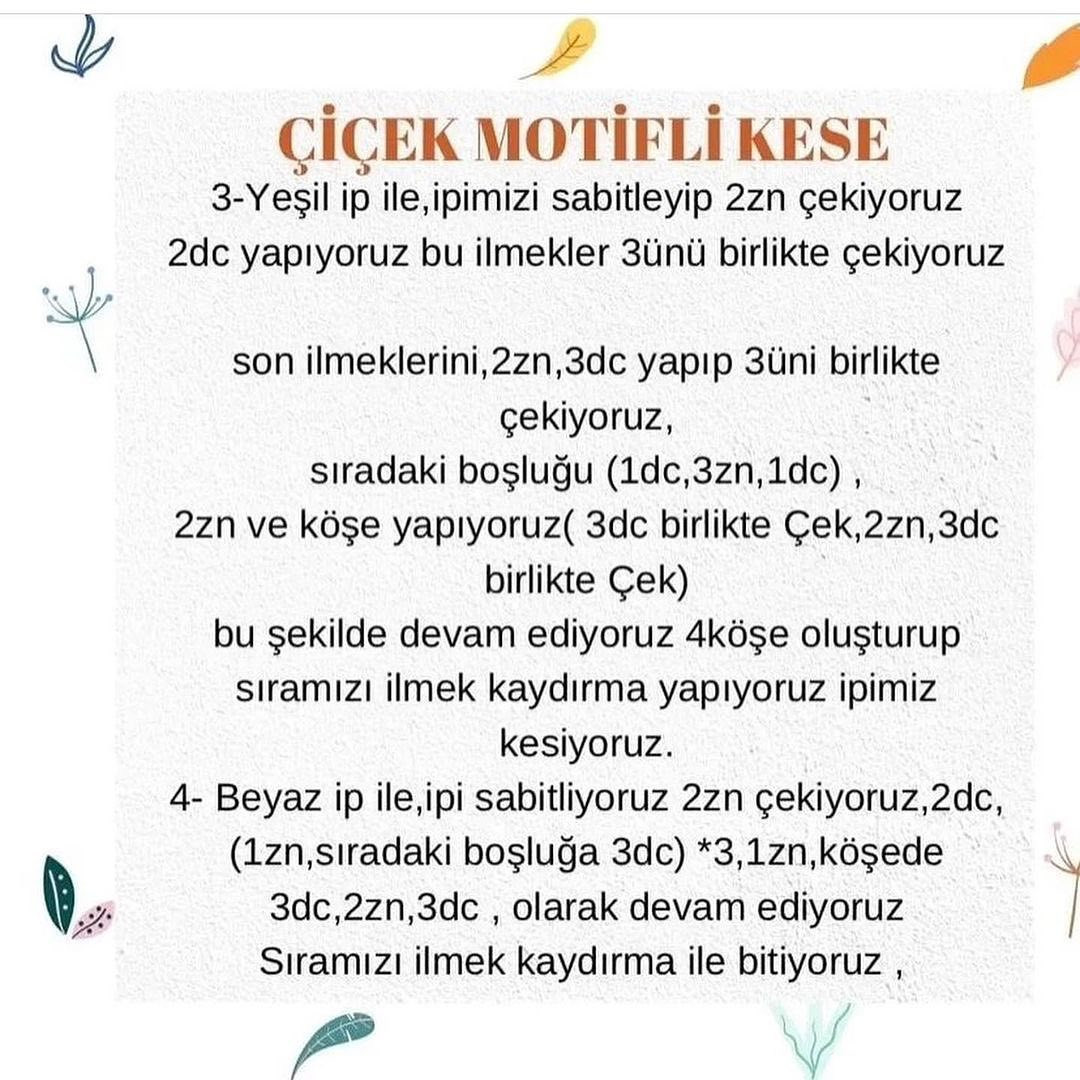 Çiçek Motifi Kese Örgü Şeması