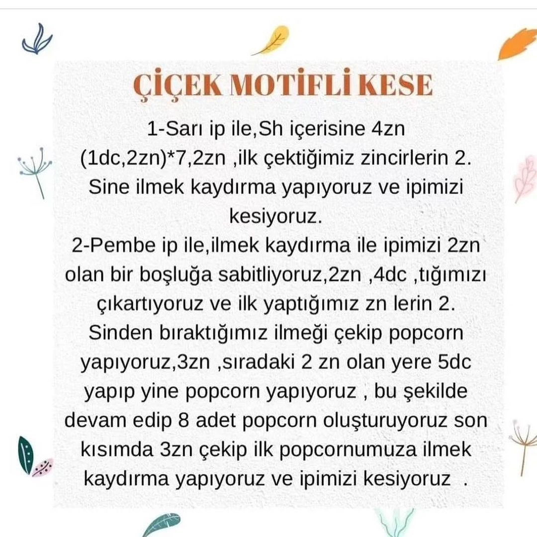Çiçek Motifi Kese Örgü Şeması