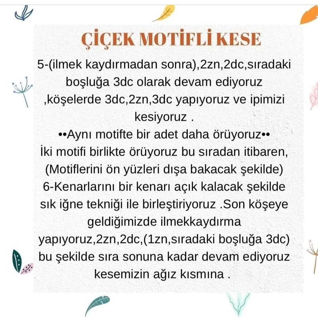 Çiçek Motifi Kese Örgü Şeması