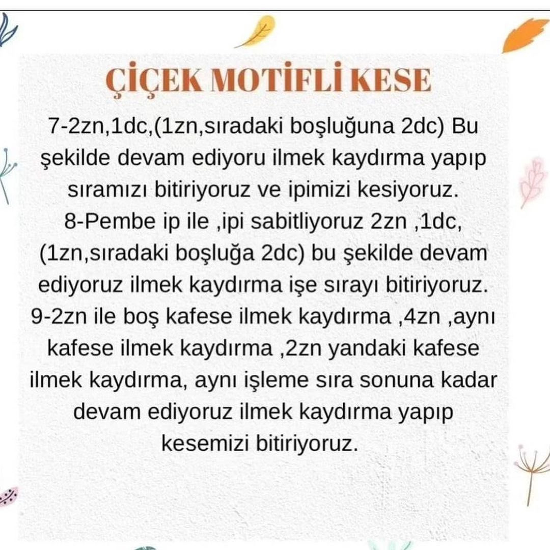 Çiçek Motifi Kese Örgü Şeması