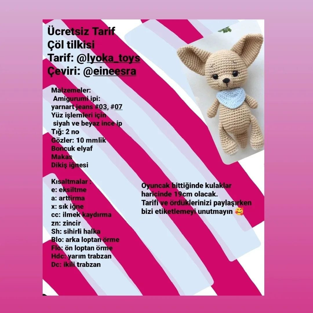 Çöl Tilkisi Amigurumi Tığ İşi Şeması