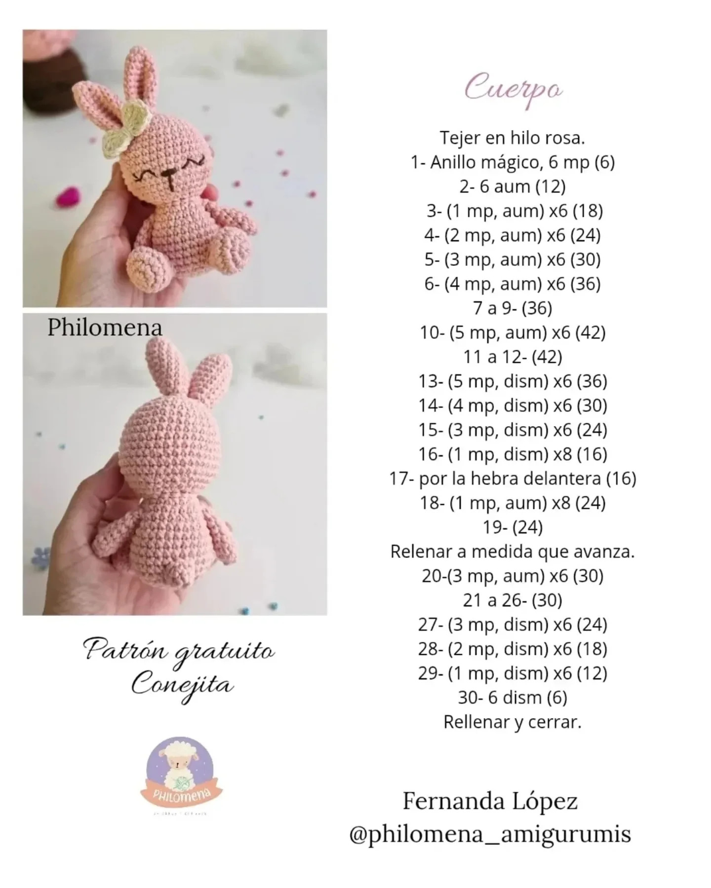 Conejita amigurumi: patrón gratuito