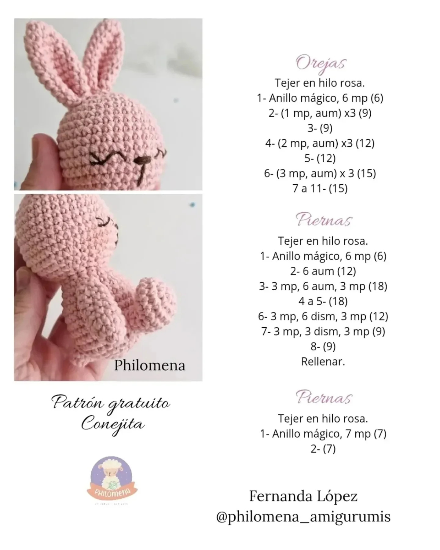 Conejita amigurumi: patrón gratuito