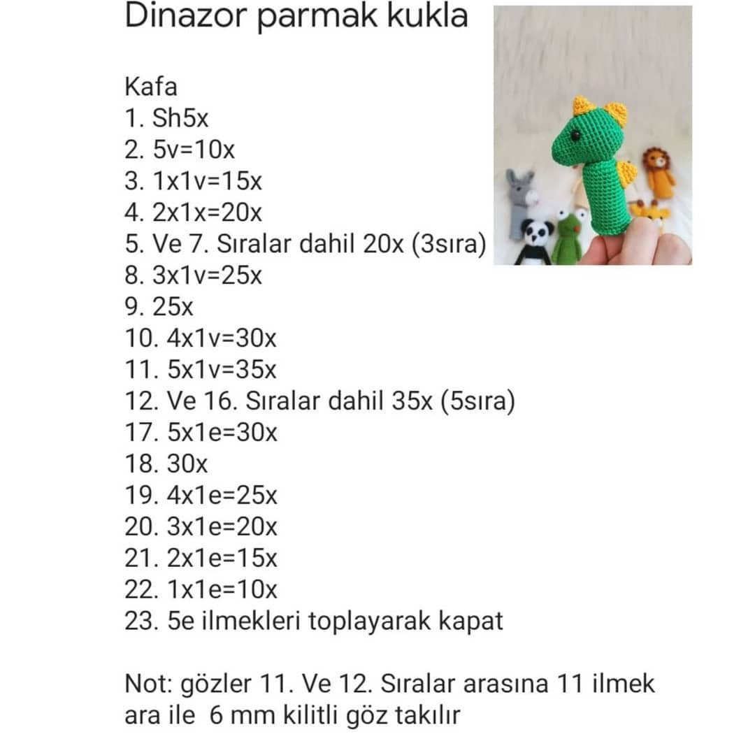 Dinosor Parmak Kuklası Tığ İşi Şeması