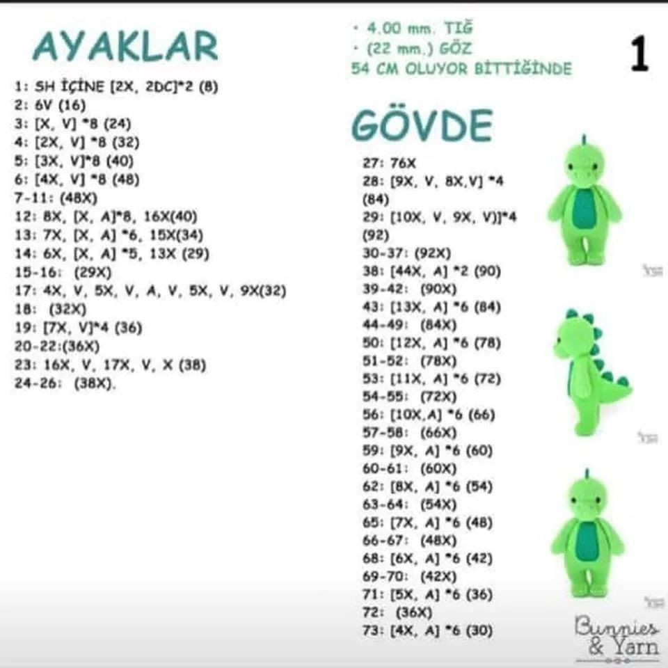 DİNOZOR DANNY AMİGURUMİ ŞEMASI