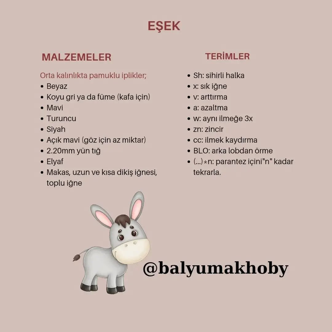 Eşek Amigurumi Şeması: Ücretsiz Örnek