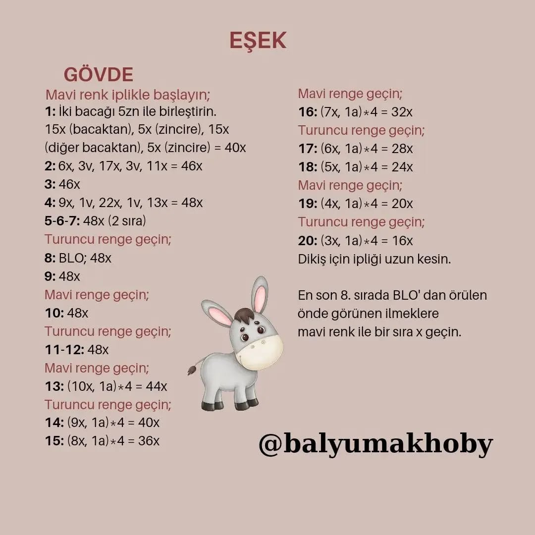 Eşek Amigurumi Şeması: Ücretsiz Örnek