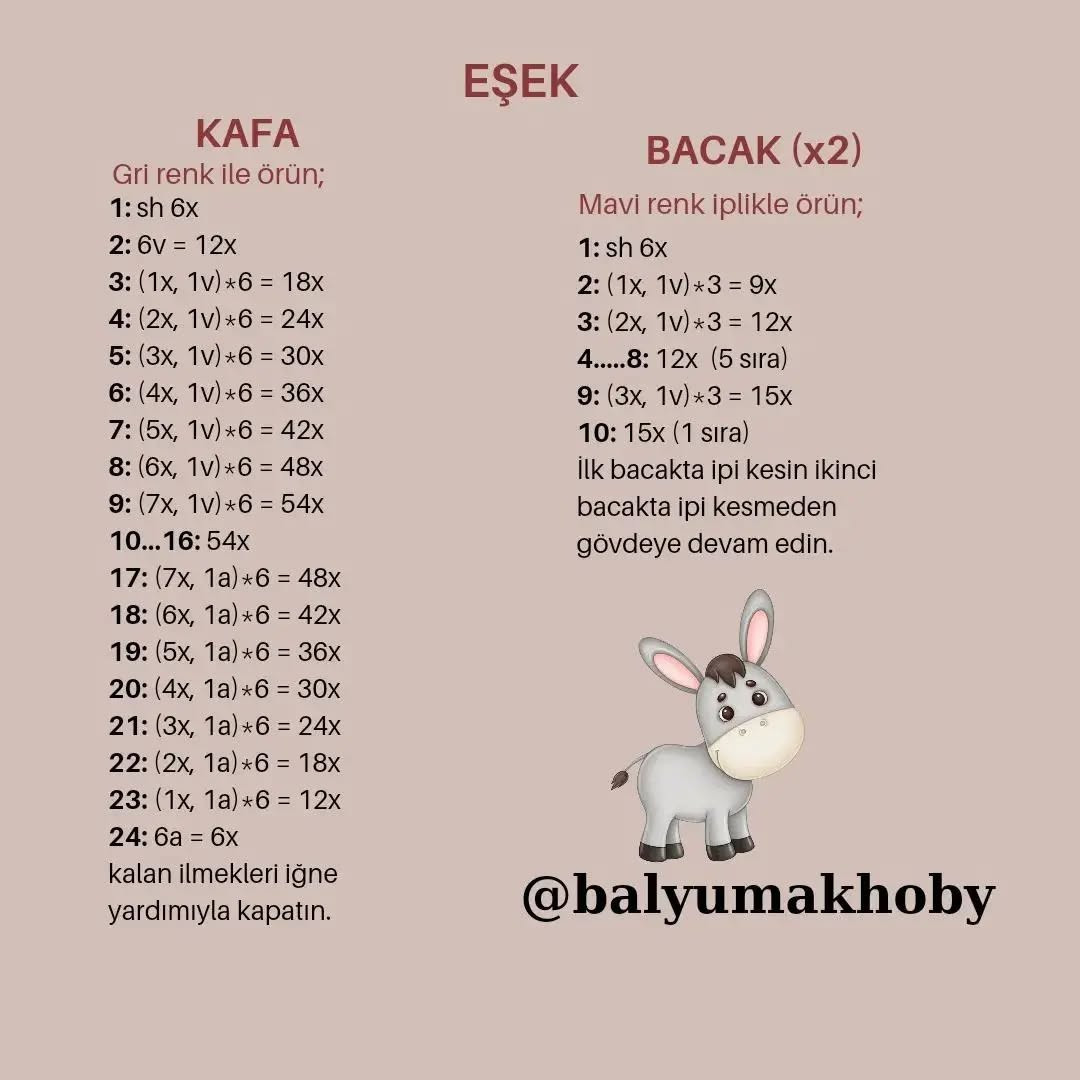 Eşek Amigurumi Şeması: Ücretsiz Örnek