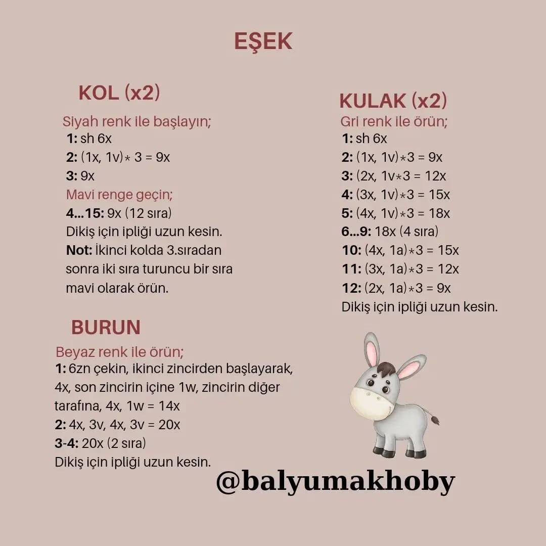 Eşek Amigurumi Şeması: Ücretsiz Örnek