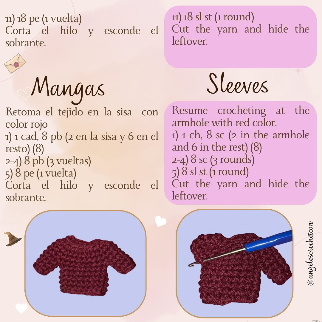 Español: Patrón gratis: Suéter Weasley tejido a crochet miniatura.