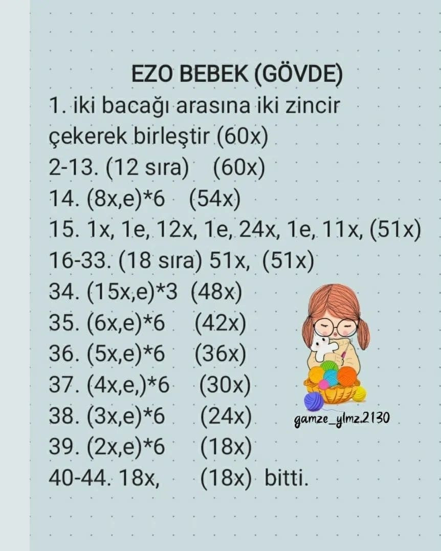 Ezo Bebek Vücut Şeması: Amigurumi Tığ İşi