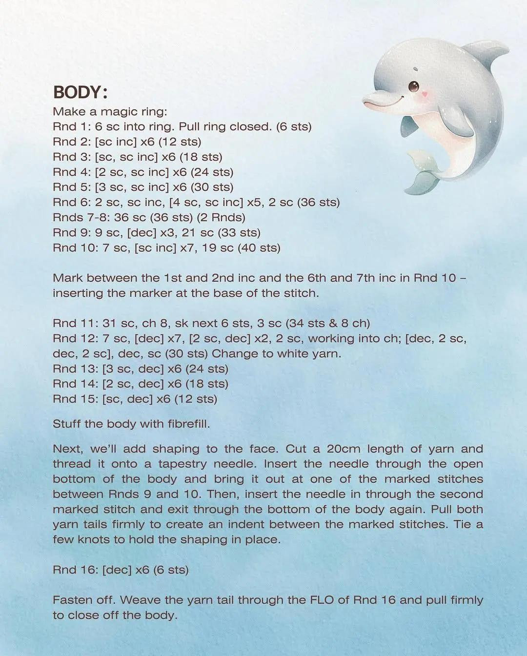 free crochet pattern chubby baby dolphin