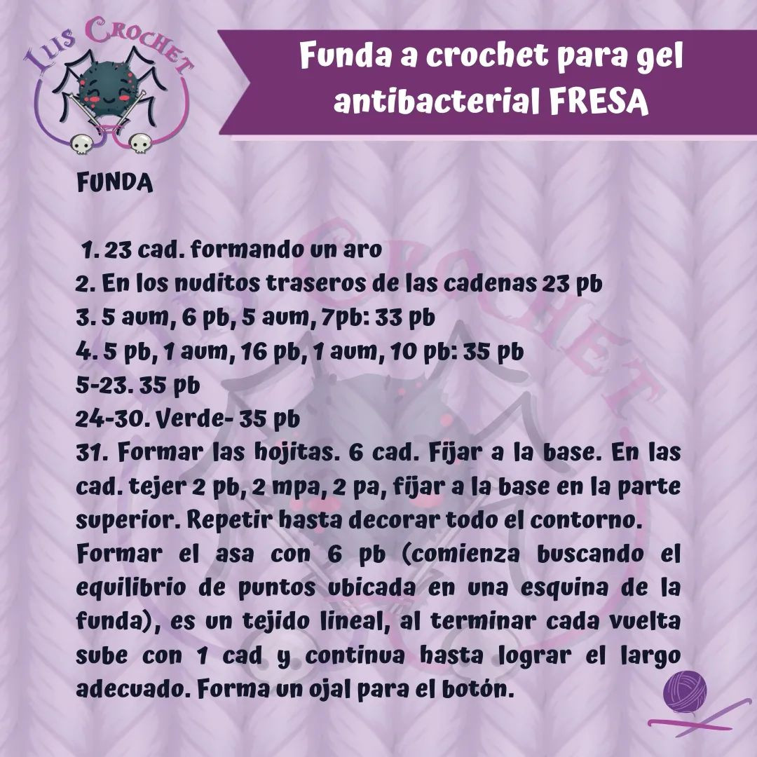 Fundas de gel antibacterial tejidas a crochet: patrón de fresa