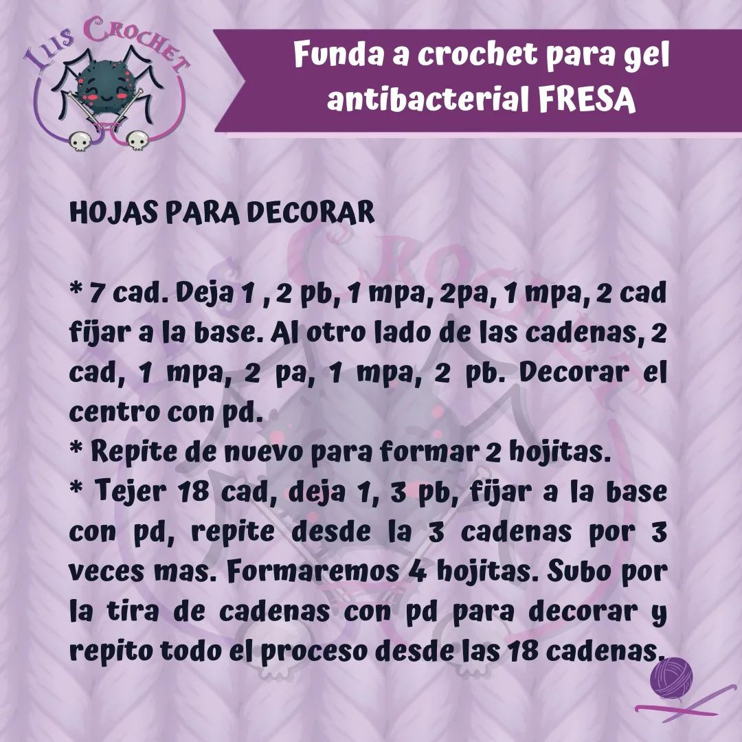 Fundas de gel antibacterial tejidas a crochet: patrón de fresa