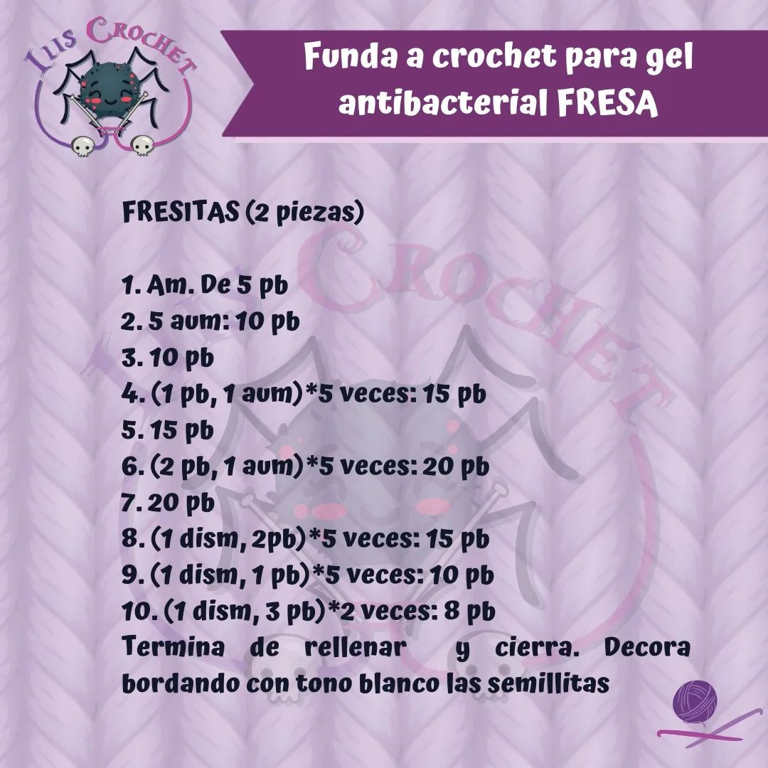 Fundas de gel antibacterial tejidas a crochet: patrón de fresa