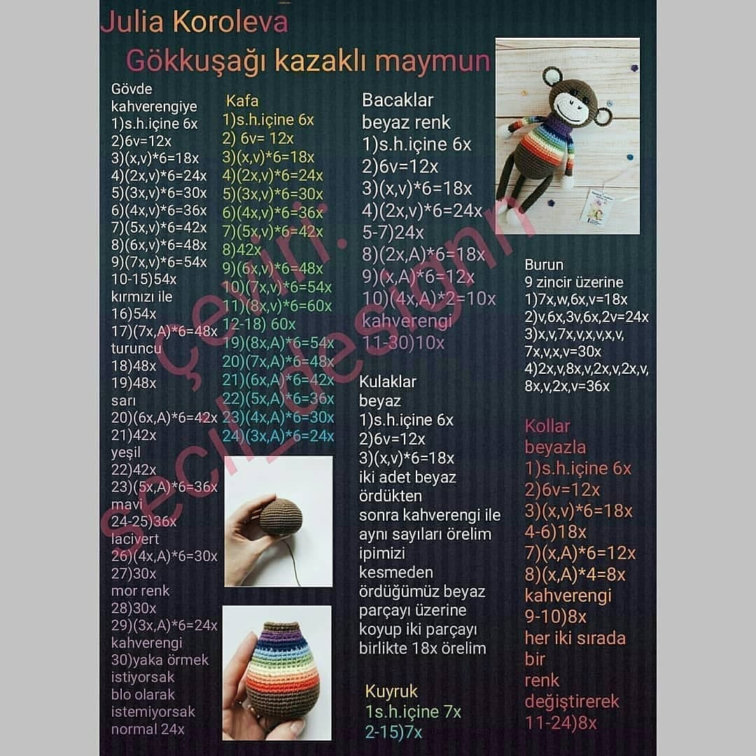 Gökkuşağı Kazaklı Maymun Amigurumi Örneği