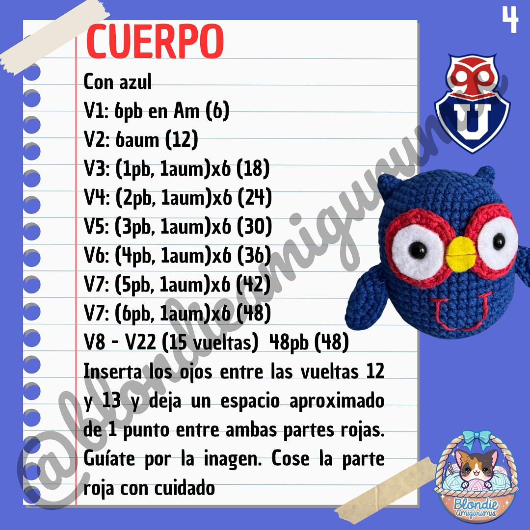 Gráfico Amigurumi: Lechuza "Chuncho" de la Universidad de Chile